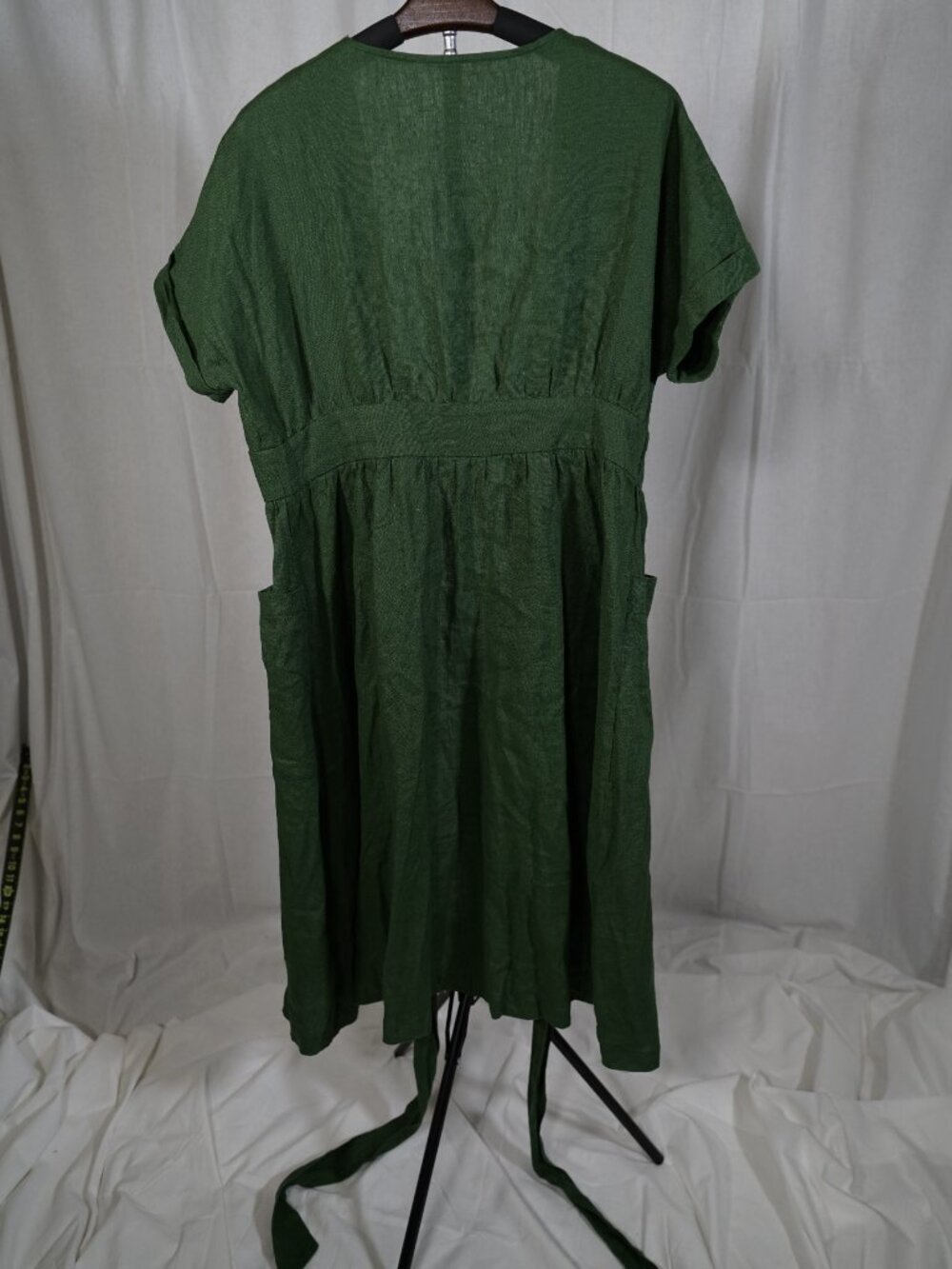 Grae Cove Green Wrap Midi Dress Pockets NWT Coastal Linen Look - Picture 4 of 8
